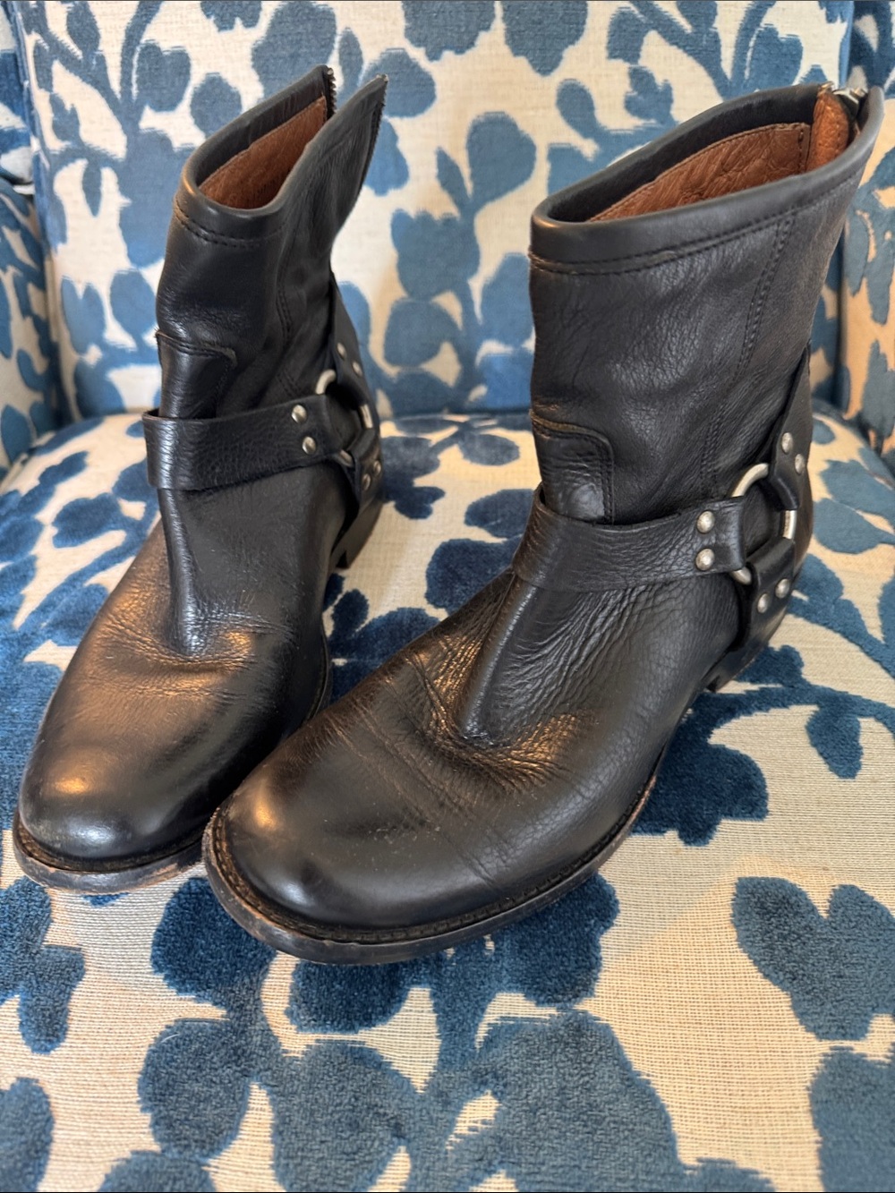 Frye Black Leather Harness Ankle Boots - Women